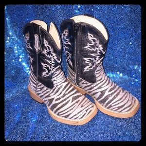 Roper Boots Black/Silver Zebra- Infant/Toddler